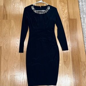 Navy Blue Vince Camuto Long-Sleeve Sheath Dress with Jewel Collar